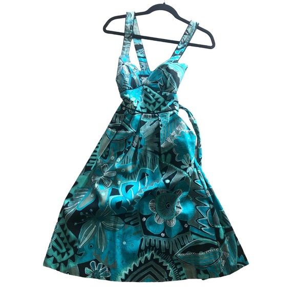 Corey P Tropical Color Floral Print Dress Pockets Cross Strap Women's 6 Tie Back - Picture 1 of 13